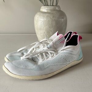 Vivo barefoot Mens Primus Lite II Knit Sneakers - White with Pink Accents
